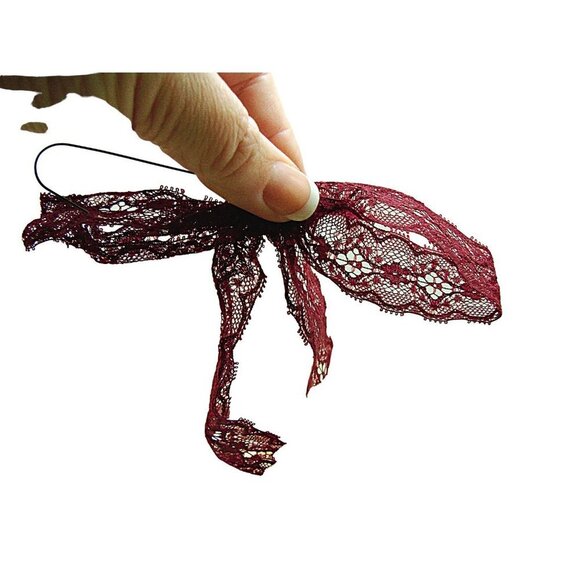 Lace Bows Christmas Wedding & Party Decorations 48 Pieces Burgundy Off White - Picture 4 of 4